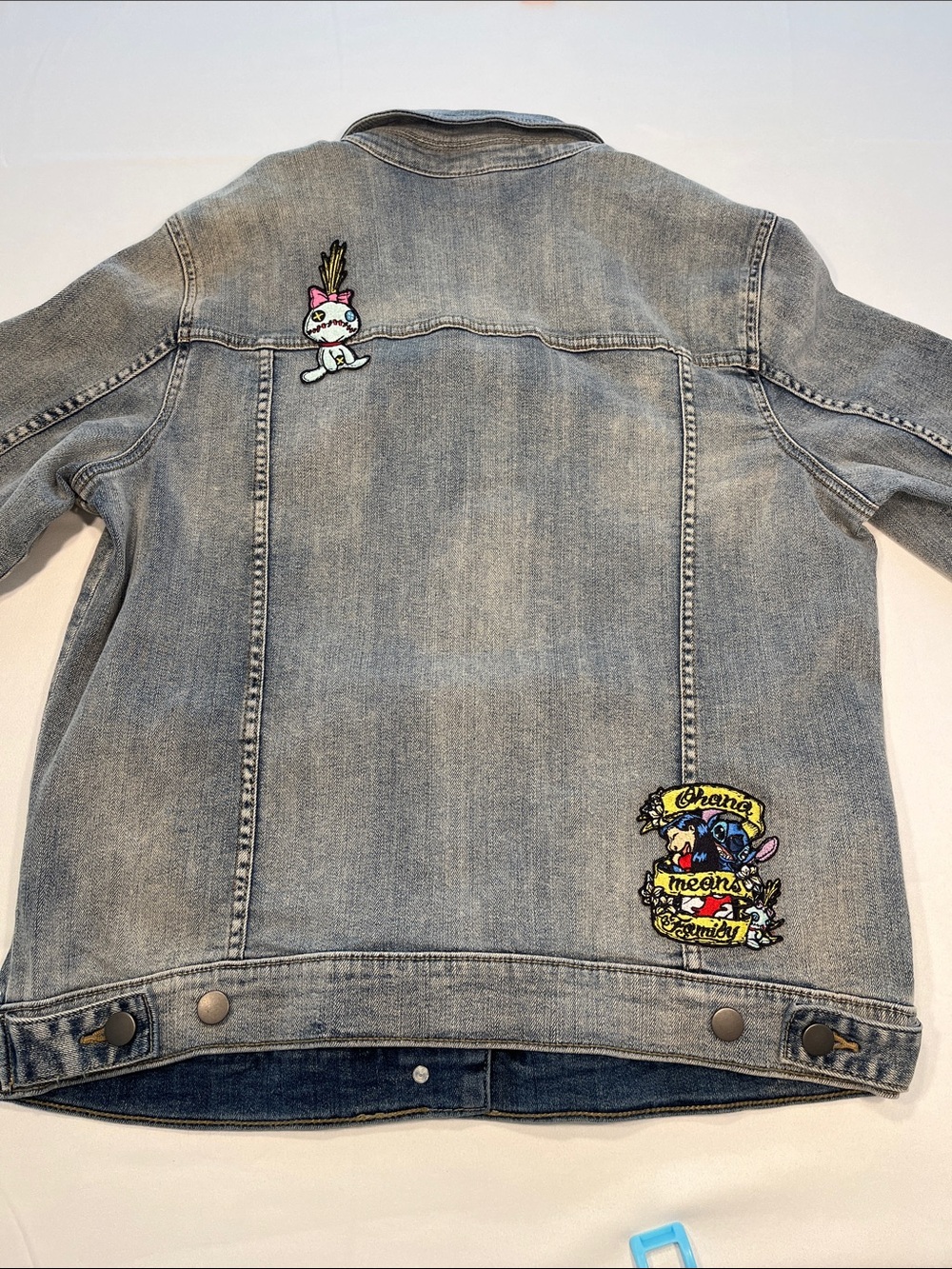 Disney Stitch Experiment 626 Embroidered Patch‎ Denim Jacket Women’s Large Blue
